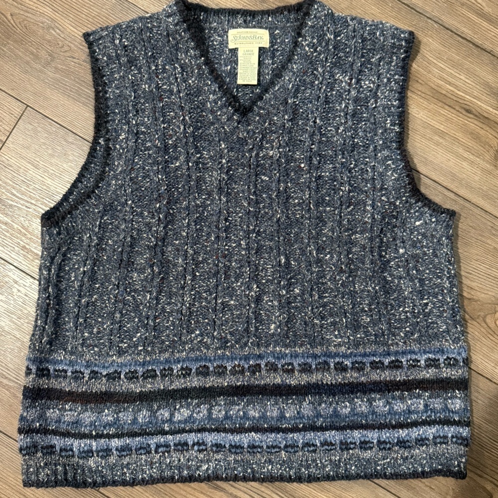 Vintage St. John’s Bay Knit Sweater Vest Speckled Blue Gray Chunky Ribbed